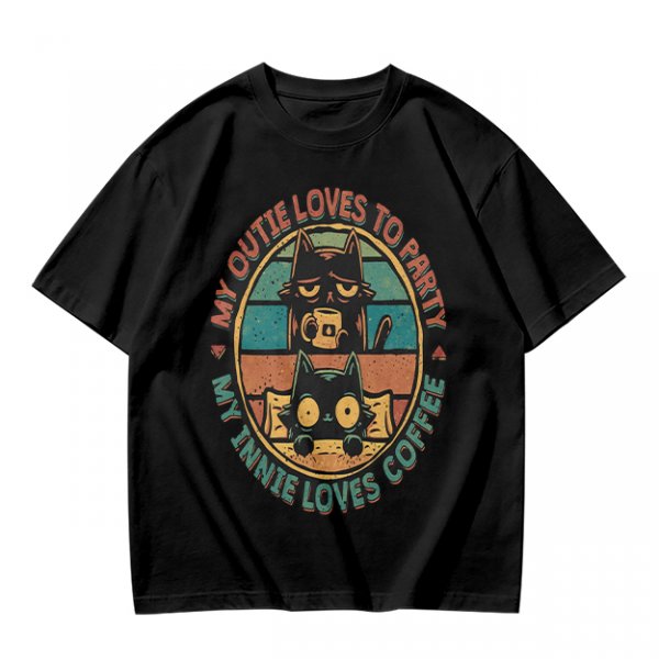 My Outie Loves To Party My Innie Loves Coffee Cat T-Shirt