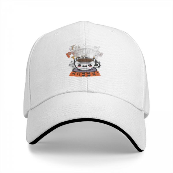 Black baseball cap with cute coffee cup and coffee text print