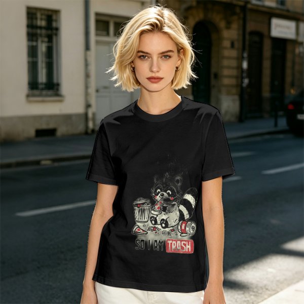 Olive T-Shirt With Raccoon Eating Pizza Trash Print Design