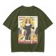 Olive T-shirt with Nunchuck Nun Action Graphic Print