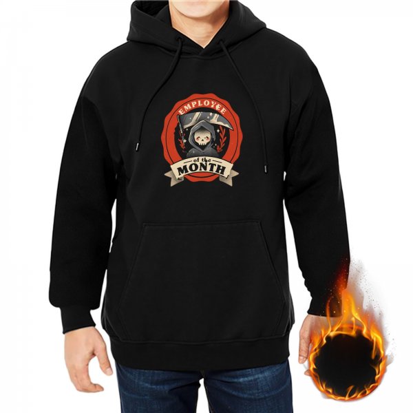 Black Hoodie with Cute Grim Reaper Employee of the Month Graphic