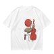 Olive T-Shirt With Crane Playing Cello Red Moon Art Print