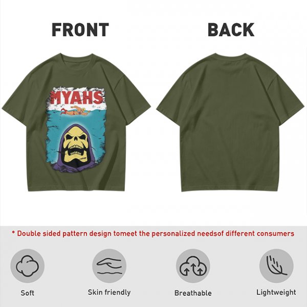 Olive Graphic T-Shirt with Skeletor Jaws Parody Art