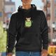 Black hoodie with a chihuahua in a green tea cup graphic