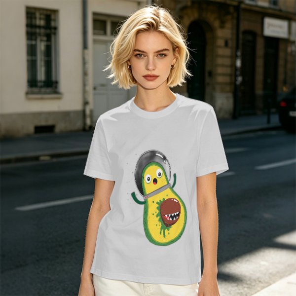 Olive T-Shirt With Astronaut Avocado Monster Print