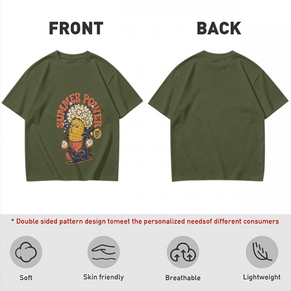Olive T-Shirt with Retro Summer Power Corn Character Print