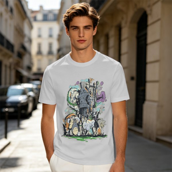 Olive T-shirt with Studio Ghibli Character Mashup Art Print