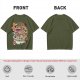 Olive t-shirt with cat bus ramen bowl graphic print