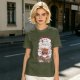 Olive t-shirt with cute cat bubble tea graphic print