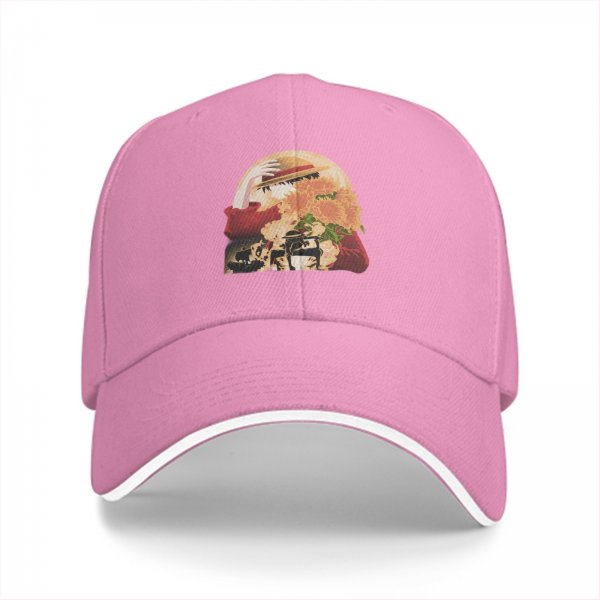 Black Baseball Cap With Anime Straw Hat And Sunflower Print