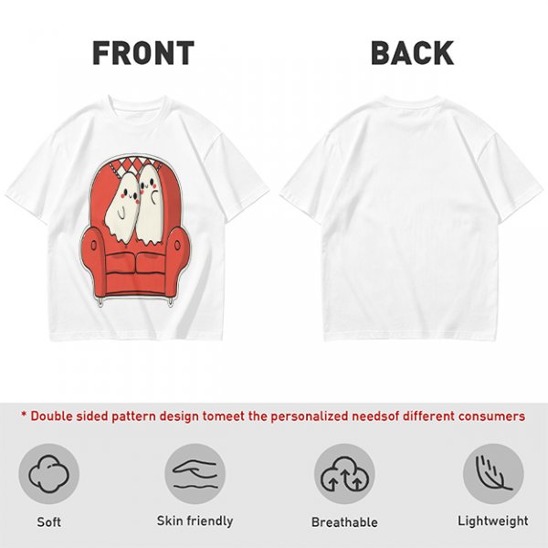 Olive T-Shirt with Cute Ghosts on Red Armchair Graphic