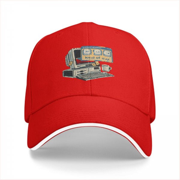 Black baseball cap with retro computer 'just another kind of day' print