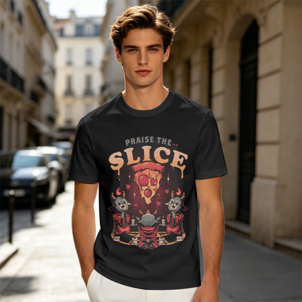 Olive Graphic T-Shirt Praise The Slice Pizza Demon Ritual Design