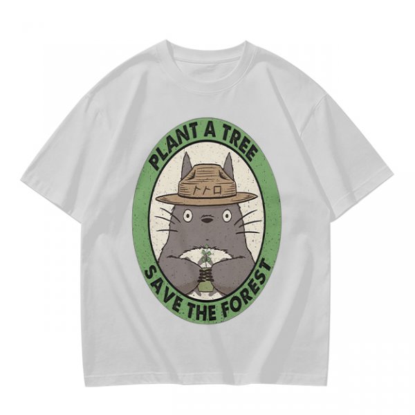 Olive green Totoro graphic t-shirt with plant a tree save the forest slogan