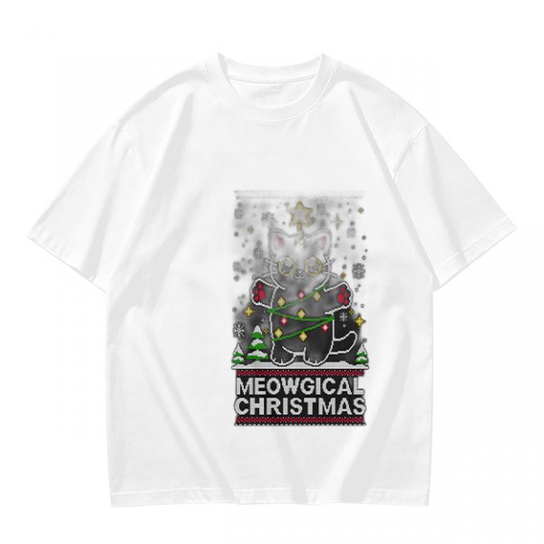 Olive Green Christmas Cat T-Shirt With Meowgical Christmas Print