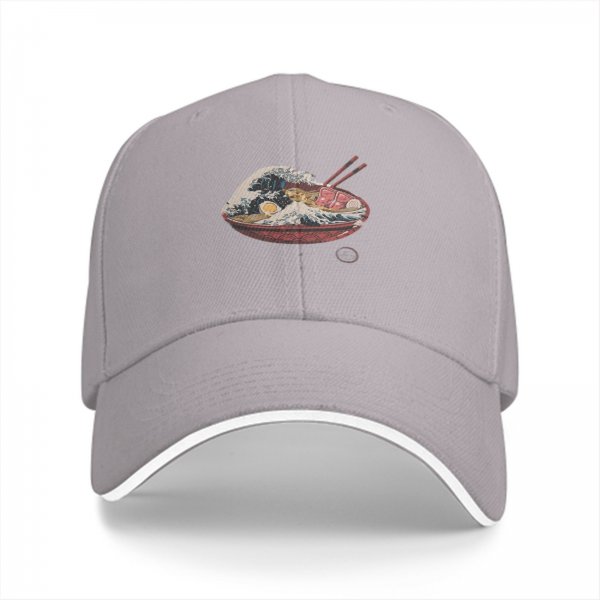 Black Baseball Cap with Great Wave Ramen Bowl Art