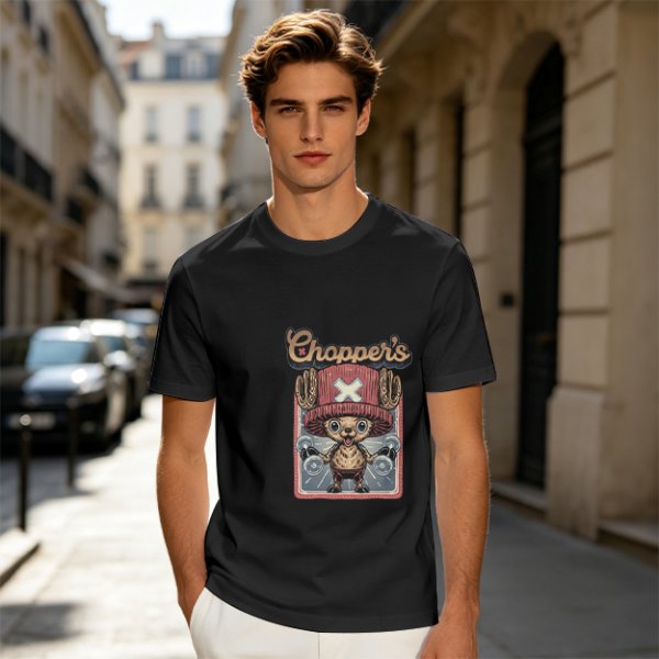 Olive T-Shirt with Tony Tony Chopper Lifting Weights Graphic