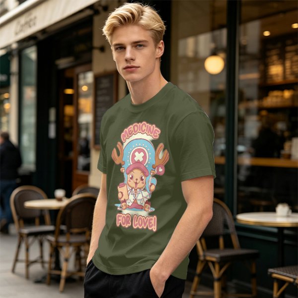Olive T-shirt with Tony Tony Chopper 'Medicine For Love!' Print