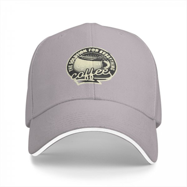 Black Baseball Cap With Coffee Themed 'Solution For Everything' Print
