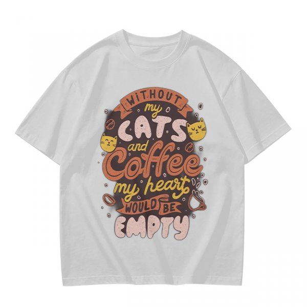 Olive graphic t-shirt with cats and coffee heart quote