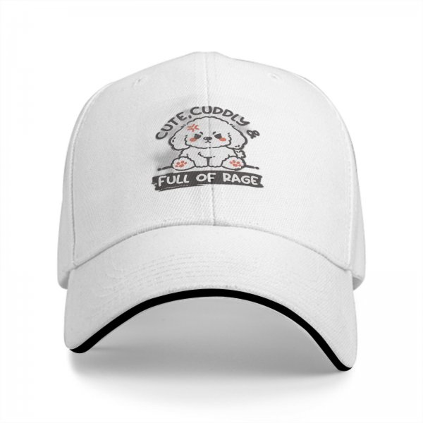 Black Baseball Cap With Cute Angry Dog 'Cute Cuddly Full Of Rage' Print