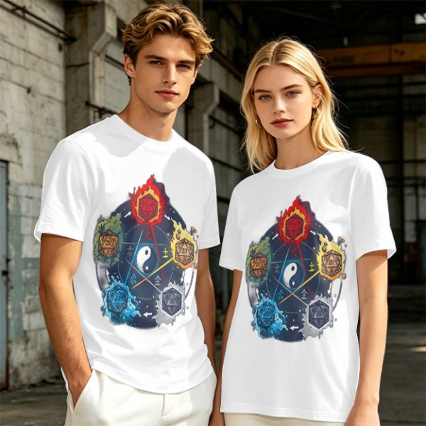 Dungeons and Dragons Elemental Dice Yin Yang Graphic T-Shirt