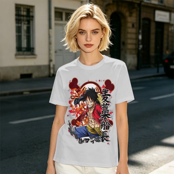 One Piece Monkey D. Luffy Graphic Print Olive T-Shirt