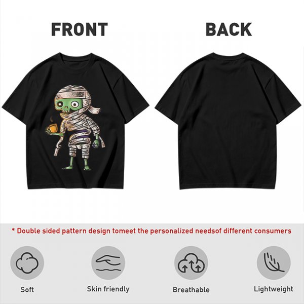 Olive T-Shirt With Cute Mummy Holding Hot Coffee Print