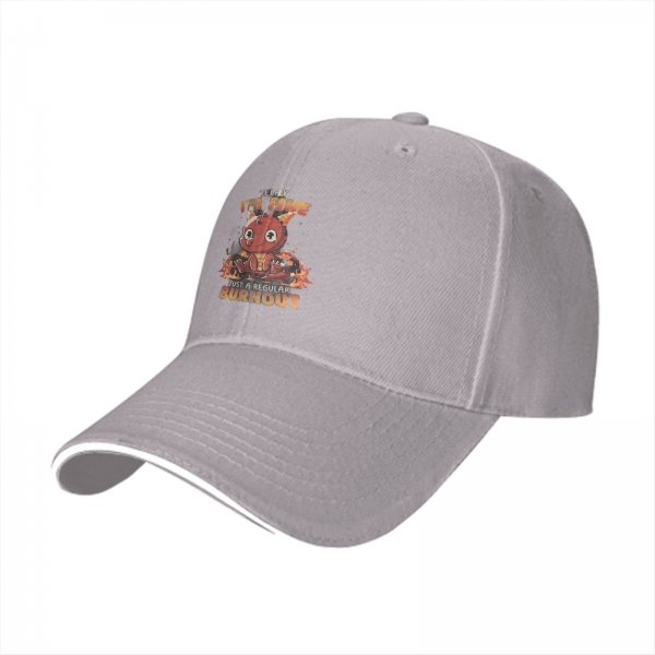 Black baseball cap with 'Relax I'm Fine Just a Regular Burnout' and cute devil graphic