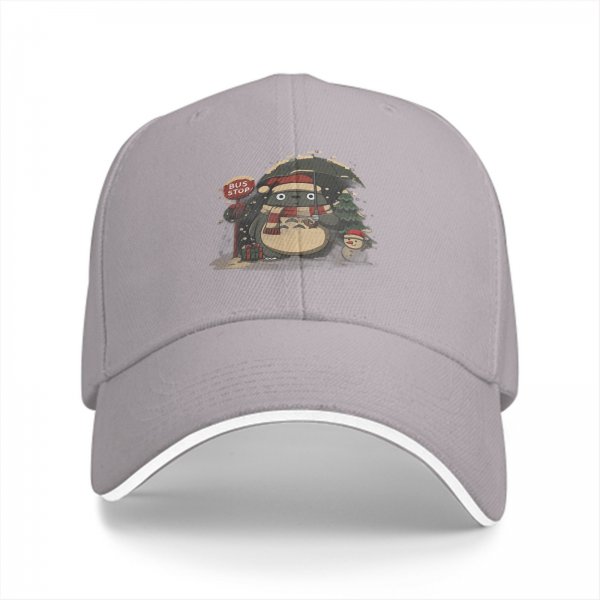Black baseball cap with Christmas Totoro bus stop print