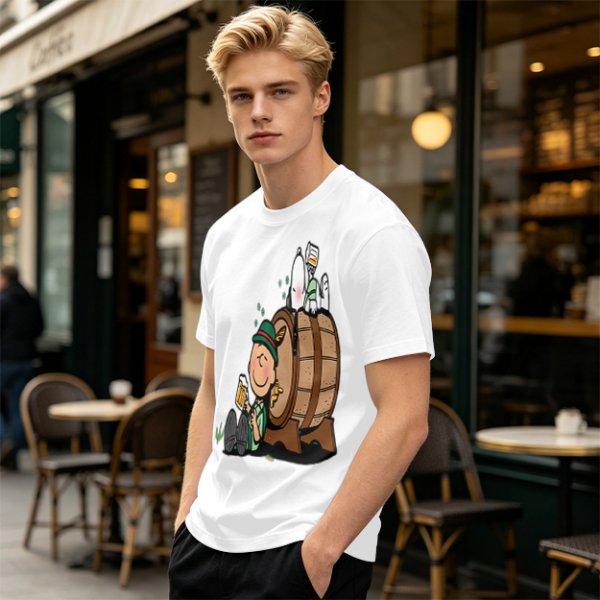 Olive T-Shirt with Charlie Brown and Snoopy at Oktoberfest Beer Barrel