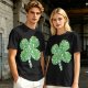 Olive Green T-Shirt With St. Patrick's Day Four-Leaf Clover Art