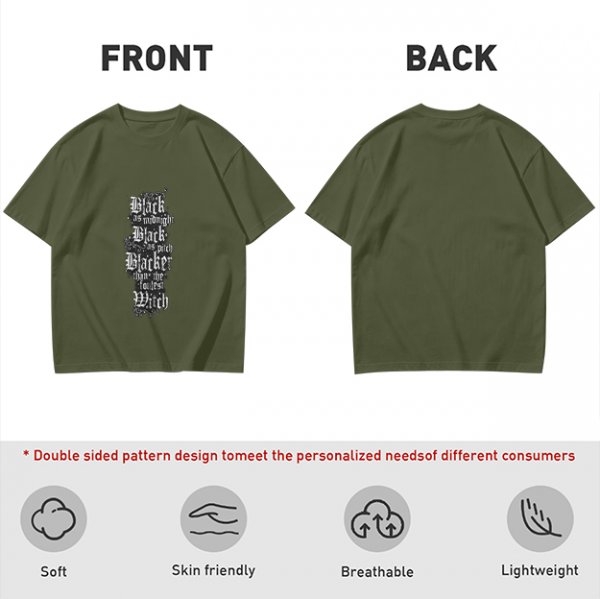Olive Green T-Shirt with Gothic Witch Themed Text Print