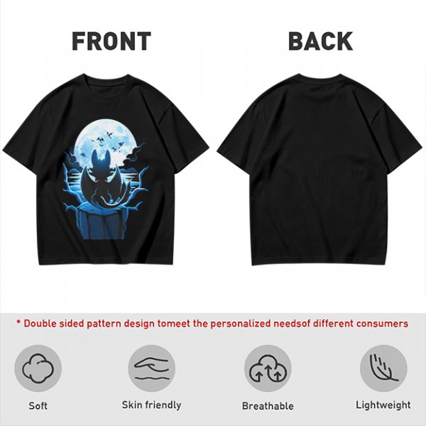 Olive T-Shirt Featuring Dragon Silhouette Under Full Moon