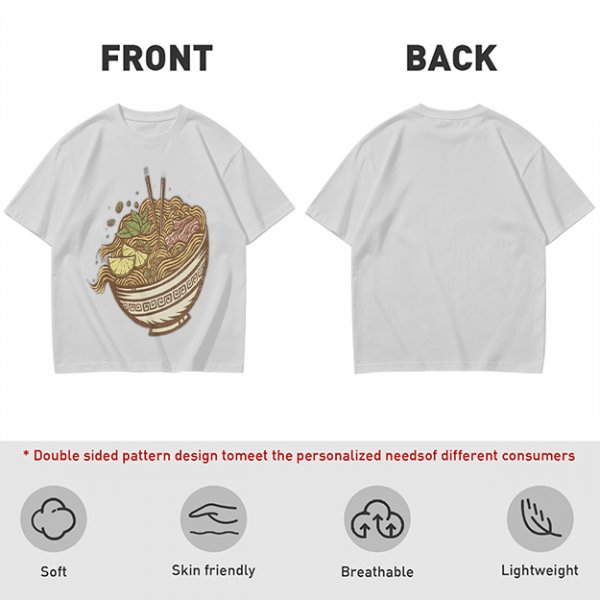 Olive Green T-Shirt With Illustrated Noodle Bowl Print