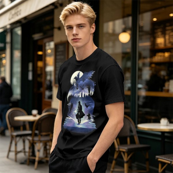 Olive T-Shirt With Magical Fantasy Creature Silhouette Art Print