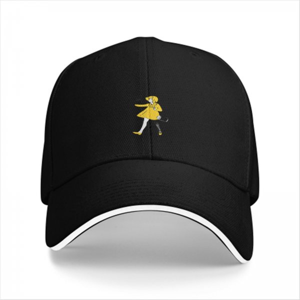 Black baseball cap with yellow rain girl graphic