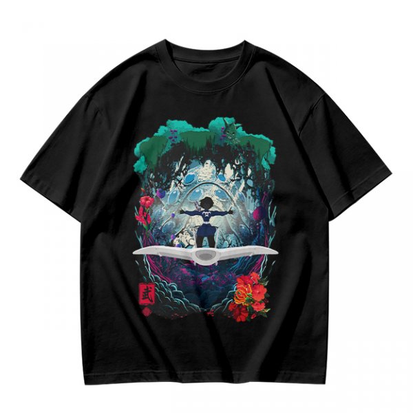 Olive T-shirt with fantasy forest glider rider graphic print
