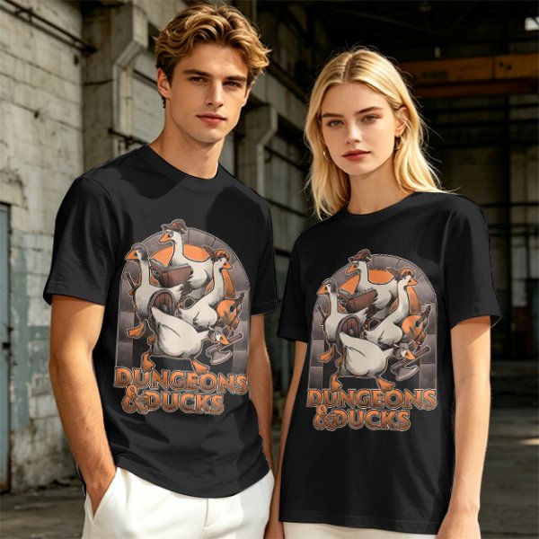 Dungeons & Ducks Fantasy Roleplaying Themed Graphic T-Shirt