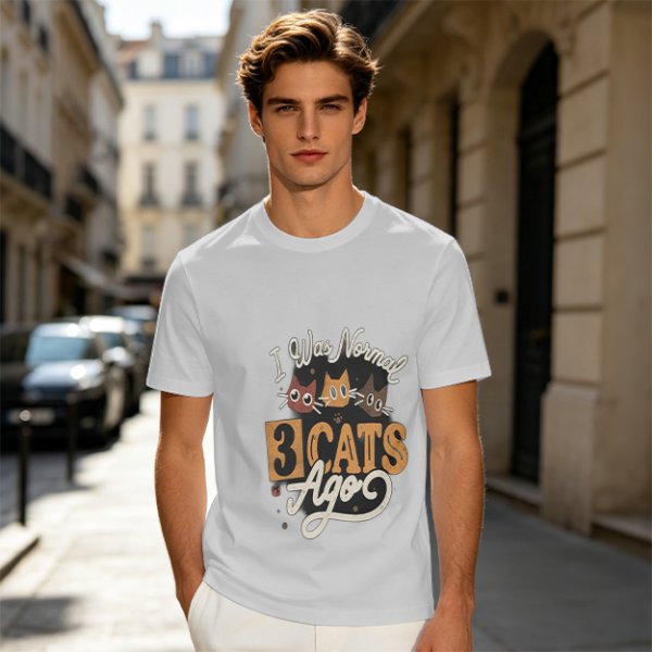 Olive Cat Lover T-Shirt With 'I Was Normal 3 Cats Ago' Print