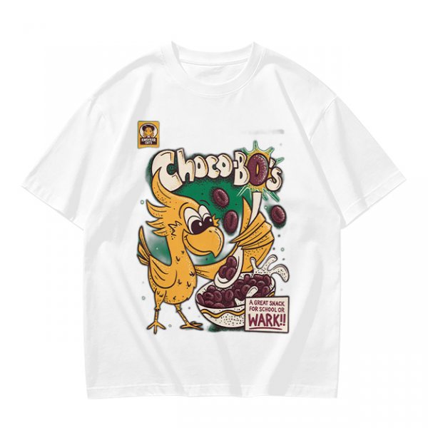 Olive t-shirt with Choco-Bo's cereal graphic featuring a yellow bird