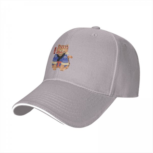 Black baseball cap with Japanese style cat chef graphic