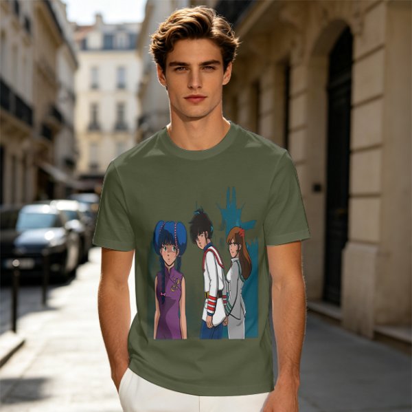 Anime Character Graphic Olive Green T-Shirt