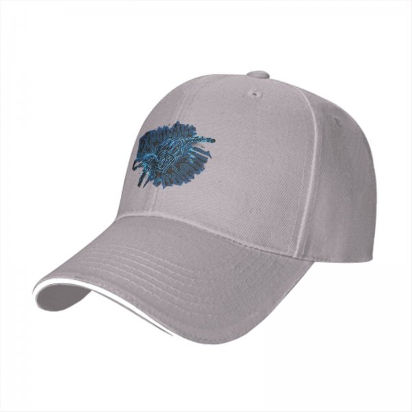 Black Baseball Cap With Blue Graphic Print Design