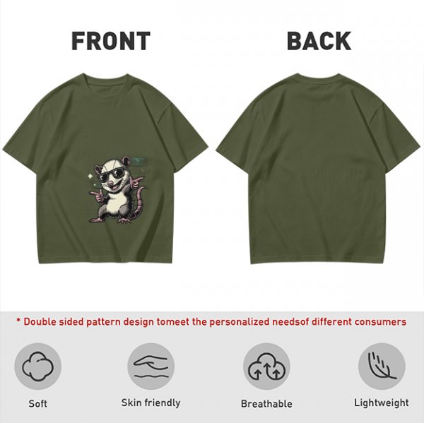 Olive T-Shirt With Cool Sunglass Wearing Opossum Graphic