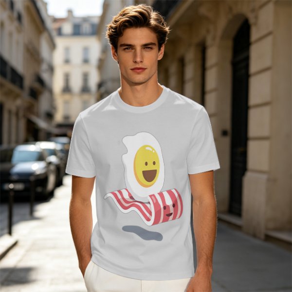 Olive T-Shirt With Happy Fried Egg And Bacon Graphic Print