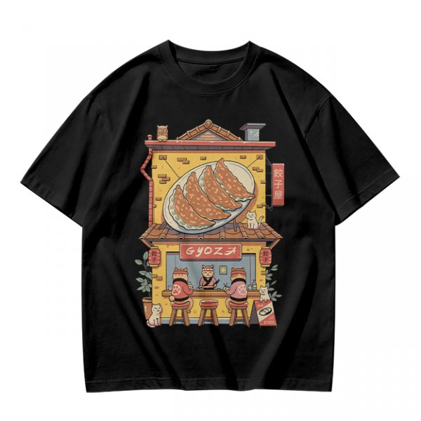 Olive T-Shirt With Cat Gyoza Restaurant Illustration