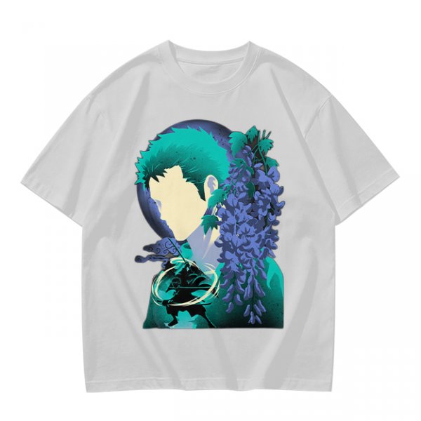 Anime Character Silhouette Wisteria Floral Graphic Olive T-Shirt