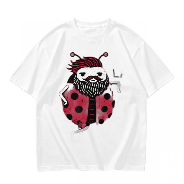 Olive Green T-Shirt With Bearded Ladybug Print