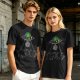 Olive T-shirt with UFO Alien and Disco Dancing Cats Print